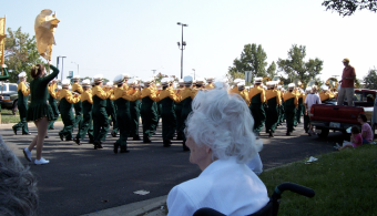 A local Overland Park band marches past